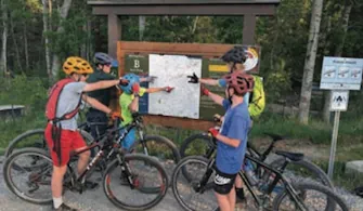 XCBC Rec Bike Athletes reviewing the trails at West Bragg Creek.