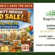 Flyer for Bragg Creek Centre Community Indoor Yard Sale on Saturday, May 30, with event details, hours, cost, and contact email for table booking.